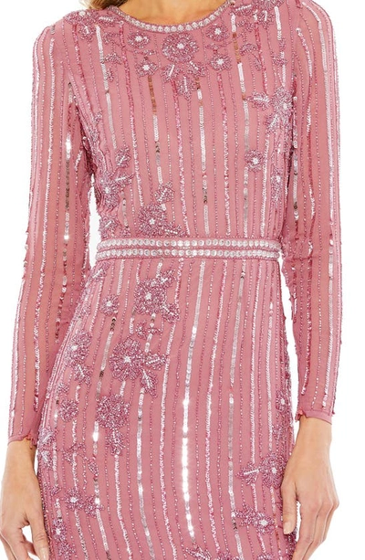 Shop Mac Duggal Embellished Long Sleeve Asymmetric Dress In Rosewood