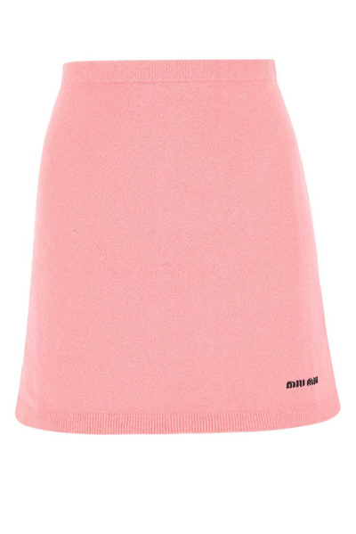 Shop Miu Miu Logo Intarsia Knitted Mini Skirt In Pink