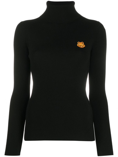 Shop Kenzo Tiger Crest Logo Turtle Neck Sweater In Black