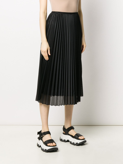 Shop Moncler Pleated Mesh Midi Skirt In Black
