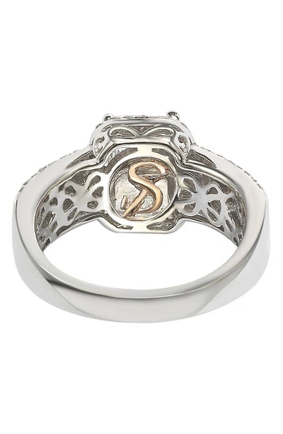 Suzy Levian Sterling Silver Radiant-cut Cz Halo Bridal Ring In White