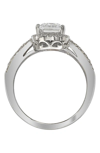 Suzy Levian Sterling Silver Radiant-cut Cz Halo Bridal Ring In White