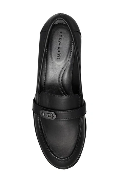 Easy Spirit Women's Wendy Block Heel Casual Slip-on Loafers Women's Shoes In Black Leather