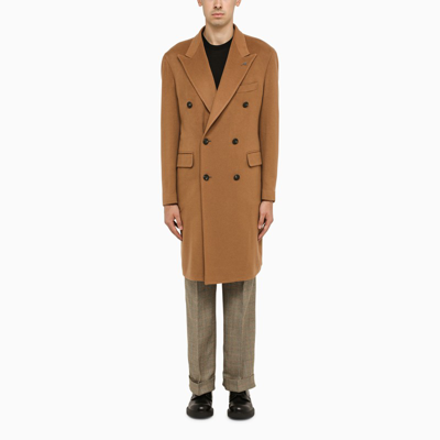 Shop Tagliatore Camel-coloured Cashmere Double-breasted Coat In Brown