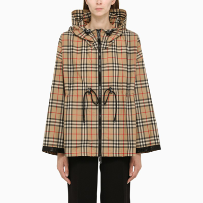 Shop Burberry Check Technical Fabric Jacket In Beige