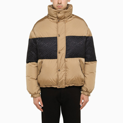 Shop Versace Beige And Black Padded Jacket