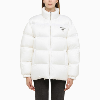 Shop Prada White Re-nylon Padded Jacket With Logo