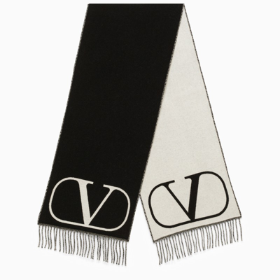 Shop Valentino Black And Ivory-coloured Jacquard Scarf
