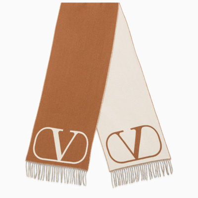 Shop Valentino Camel And Ivory-coloured Jacquard Scarf In Brown