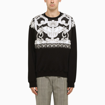 Shop Versace Black Silver Baroque Crew Neck Sweatshirt