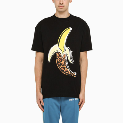 Shop Palm Angels Black T-shirt With A Banana Print