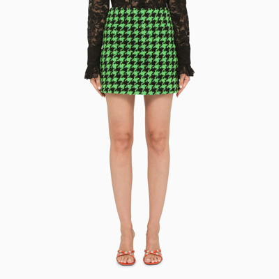 Shop Msgm Green/black Tweed Mini Skirt