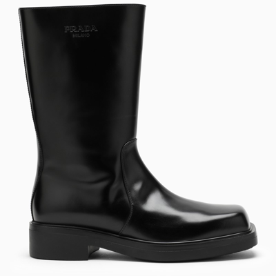 Shop Prada Black Leather Boot With Logo