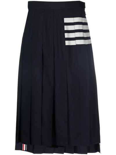Shop Thom Browne Stripe-print Pleated Skirt In Blue
