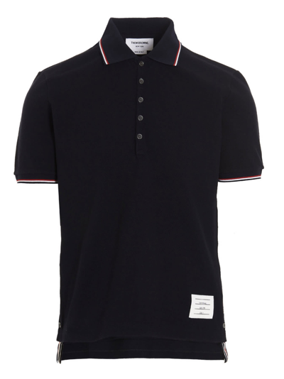 Shop Thom Browne Logo Patch Polo Shirt In Blue