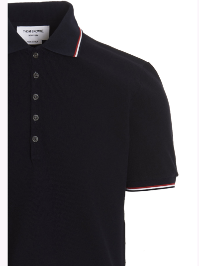 Shop Thom Browne Logo Patch Polo Shirt In Blue