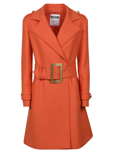 Shop Moschino Huge Belt Plain Short Coat In Orange