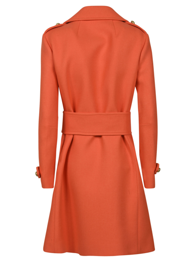 Shop Moschino Huge Belt Plain Short Coat In Orange