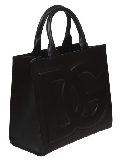 Shop Dolce & Gabbana Round Top Handle Logo Tote In Black