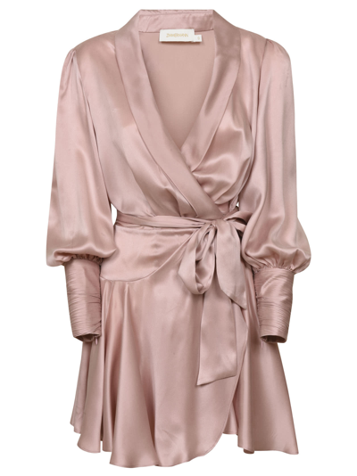 Shop Zimmermann Silk Wrap Mini Dress In Blush