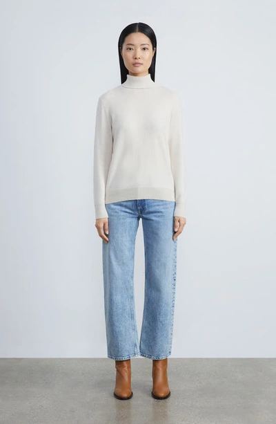 Shop Lafayette 148 148 New York Metallic Trim Cashmere Turtleneck Sweater In Buff