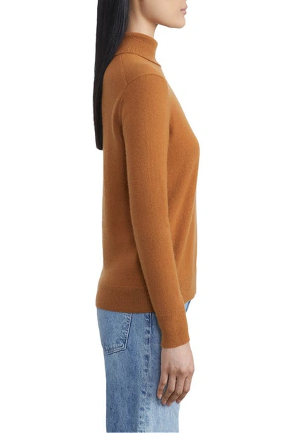 Shop Lafayette 148 Metallic Trim Cashmere Turtleneck Sweater In Curry