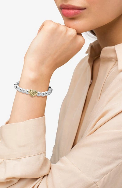 Shop Lagos Heart Charm Beaded Stretch Bracelet In Silver Gold