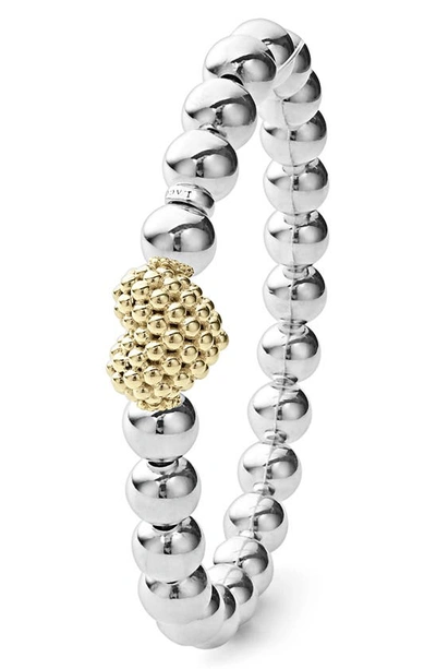 Shop Lagos Heart Charm Beaded Stretch Bracelet In Silver Gold