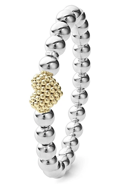 Lagos Heart Charm Beaded Stretch Bracelet In Silver Gold