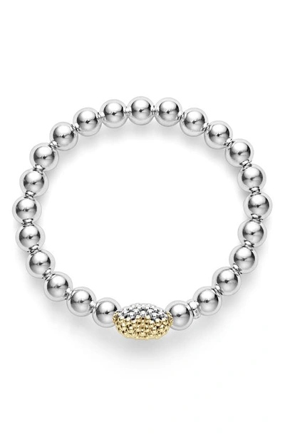 Shop Lagos Heart Charm Beaded Stretch Bracelet In Silver Gold