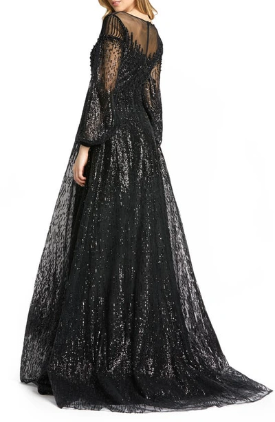 Shop Mac Duggal Sequin Long Sleeve A-line Gown In Black