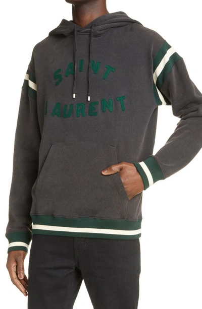Shop Saint Laurent Varsity Cotton Logo Hoodie In Noir Blanch/ Vert/ Na
