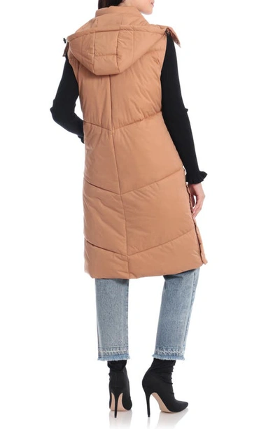 Shop Avec Les Filles Thermalpuff™ Longline Hooded Puffer Vest In Tan