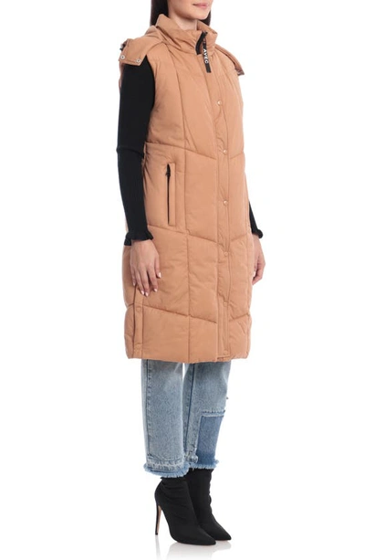 Shop Avec Les Filles Thermalpuff™ Longline Hooded Puffer Vest In Tan