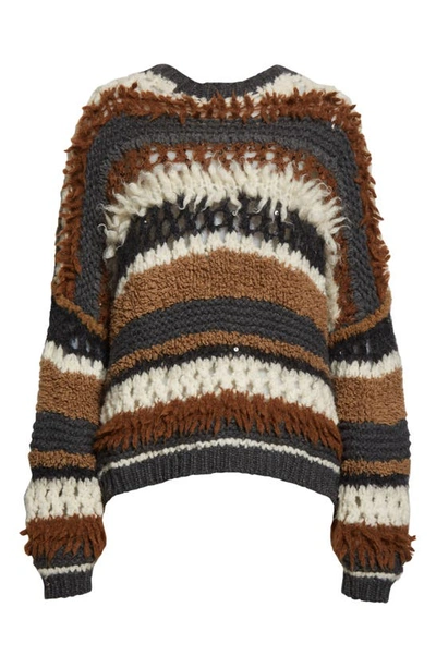 Shop Brunello Cucinelli Mixed Stitch Stripe Cashmere Sweater In Charcoal/ Mocha