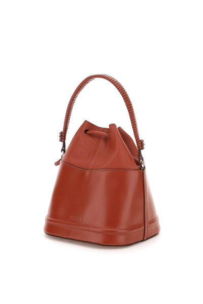 Shop Staud Leather Agnes Bucket Bag In Red