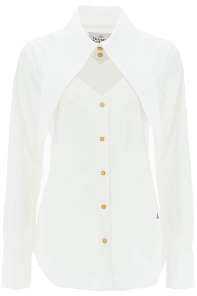 Shop Vivienne Westwood Heart Shirt With Maxi Collar In White