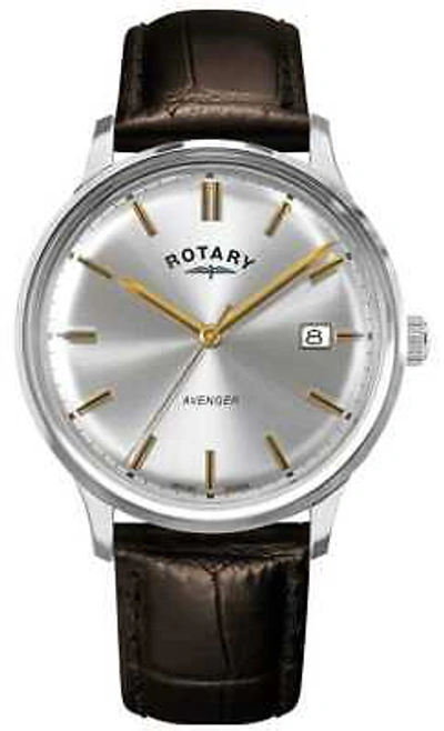 Pre-owned Rotary Avenger Quartz (36mm) Silver Dial / Brown Leather Strap Gs05400/06 Watch