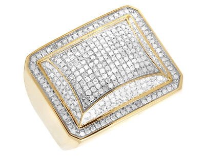 Pre-owned Jewelry Unlimited Men's 10k Yellow Gold Genuine Diamond Puff Square Dome Pinky Ring 1 Ct 19mm