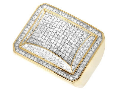 Pre-owned Jewelry Unlimited Men's 10k Yellow Gold Genuine Diamond Puff Square Dome Pinky Ring 1 Ct 19mm