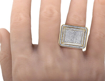 Pre-owned Jewelry Unlimited Men's 10k Yellow Gold Genuine Diamond Puff Square Dome Pinky Ring 1 Ct 19mm