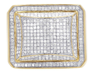 Pre-owned Jewelry Unlimited Men's 10k Yellow Gold Genuine Diamond Puff Square Dome Pinky Ring 1 Ct 19mm