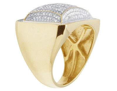 Pre-owned Jewelry Unlimited Men's 10k Yellow Gold Genuine Diamond Puff Square Dome Pinky Ring 1 Ct 19mm