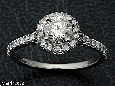 Pre-owned Affordable Jewelry Halo Lab Diamond Engagement Ring Band 0.90 Carats Bridal 14k White Gold Promis In F