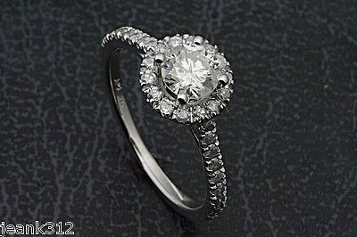 Pre-owned Affordable Jewelry Halo Lab Diamond Engagement Ring Band 0.90 Carats Bridal 14k White Gold Promis In F