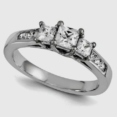 Pre-owned Handmade 14k White Gold Diamond Engagement Ring Band 1.36 F Vs2 Princess Cut 3 Stone 107