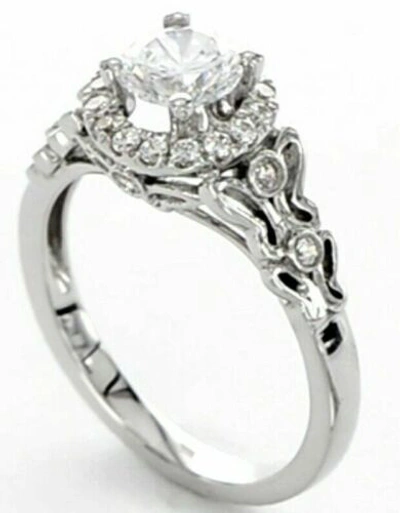 Pre-owned Handmade 14k White Gold Diamond Engagement Ring Band 1.25 F Vs2 Round Halo Butterfly Set