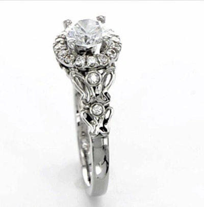 Pre-owned Handmade 14k White Gold Diamond Engagement Ring Band 1.25 F Vs2 Round Halo Butterfly Set