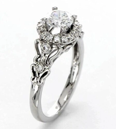 Pre-owned Handmade 14k White Gold Diamond Engagement Ring Band 1.25 F Vs2 Round Halo Butterfly Set