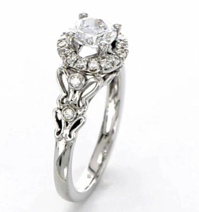 Pre-owned Handmade 14k White Gold Diamond Engagement Ring Band 1.25 F Vs2 Round Halo Butterfly Set